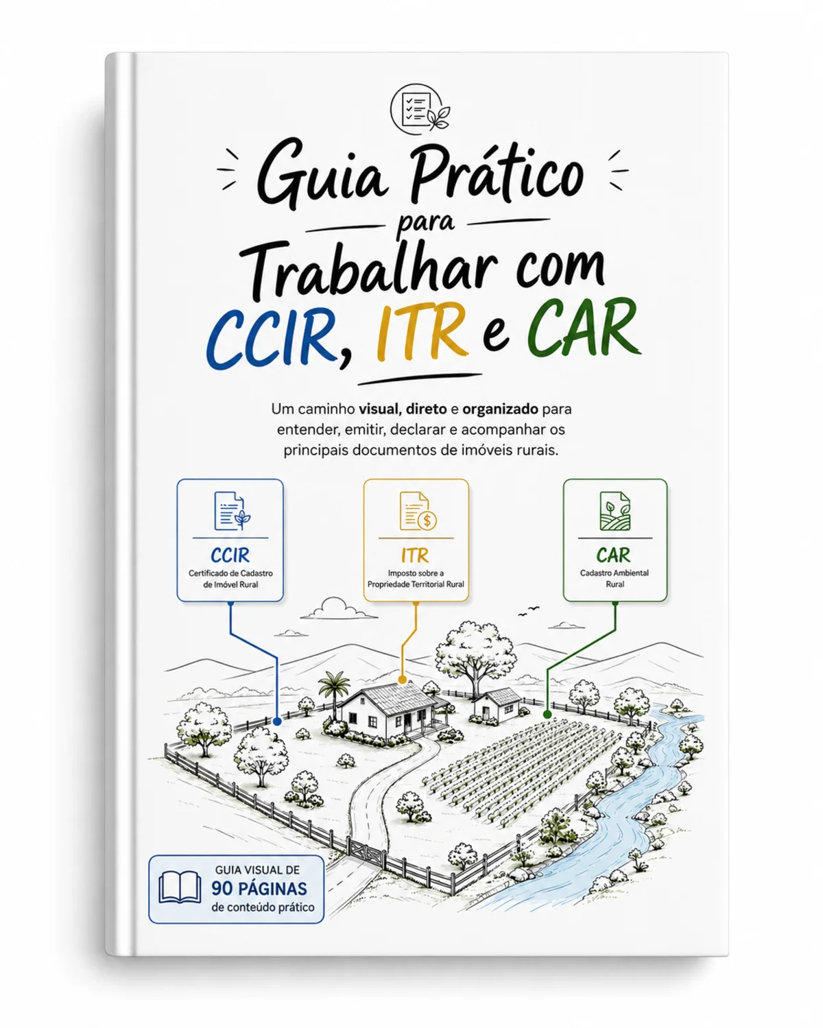 Mockup premium do guia Descomplicando — CCIR, ITR e CAR
